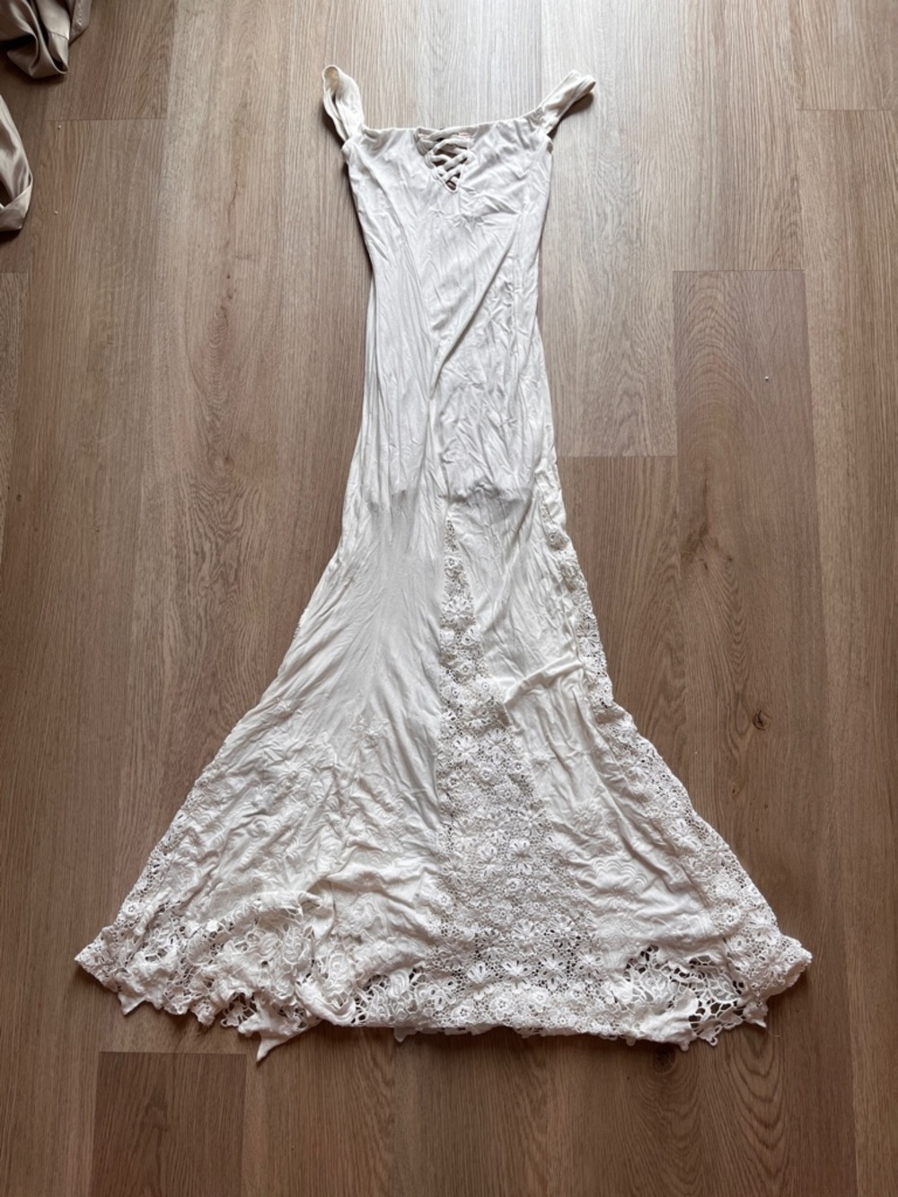 vintage white  Lace-Trim Maxi Dress